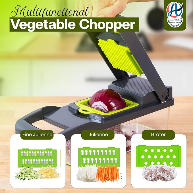 Vegetable Chopper, 16-in-1 Food Slicer, Onion Chopper, Mandoline Vegetable Slicer, Cutter, Spiralizer, 8 Stainless Steel Blades, Includes a Food Storage for Kitchen