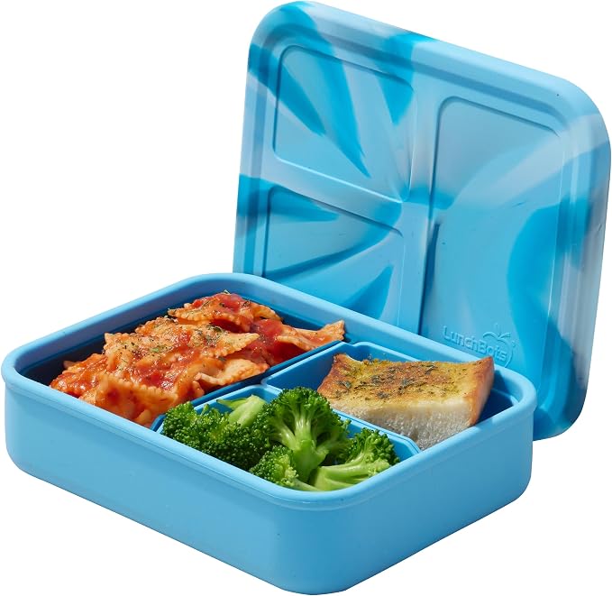 LunchBots Build a Bento 32 oz Platinum Silicone Divided Lunch Box Blue