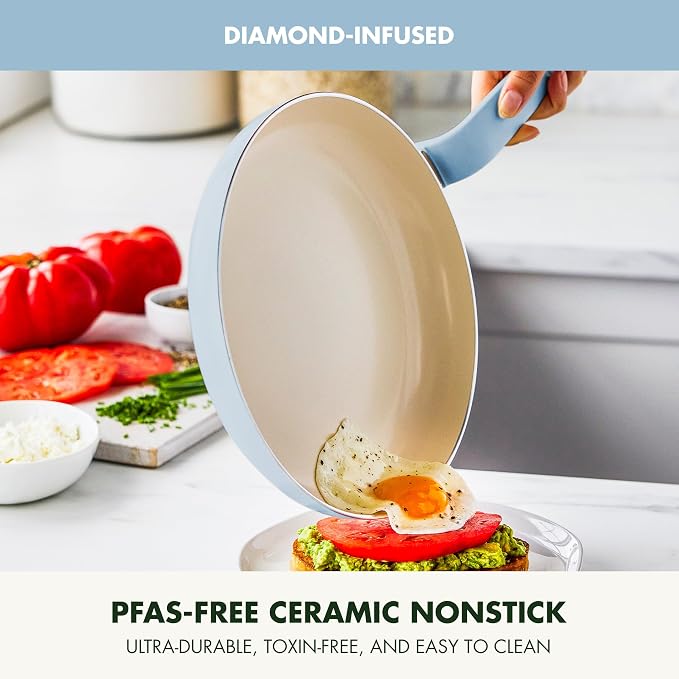 GreenPan Rio Advanced 12" Frying Pan Skillet, Ceramic Nonstick PFAS-Free, Induction Ready, Dishwasher and Oven Safe, Blue