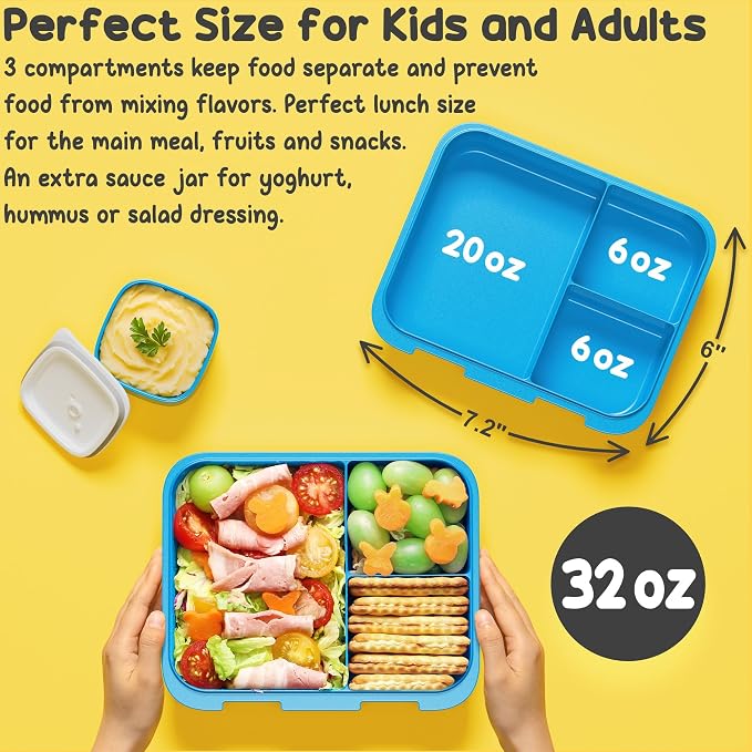 Fimibuke Bento Lunch Box for Kids - Toddler Girls Snack Bento Box Container | with 3 Compartment, 14oz Stainless Steel Water Bottle, Insulated Lunch Bag, Ice Pack Set for Ages 3-12 Daycare, Rainbow Daisy