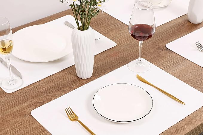 Wipeable Placemats Leather Table Mats Waterproof Heat-Resistant Easy to Clean for Dining Table Set Kitchen Table (6, White)