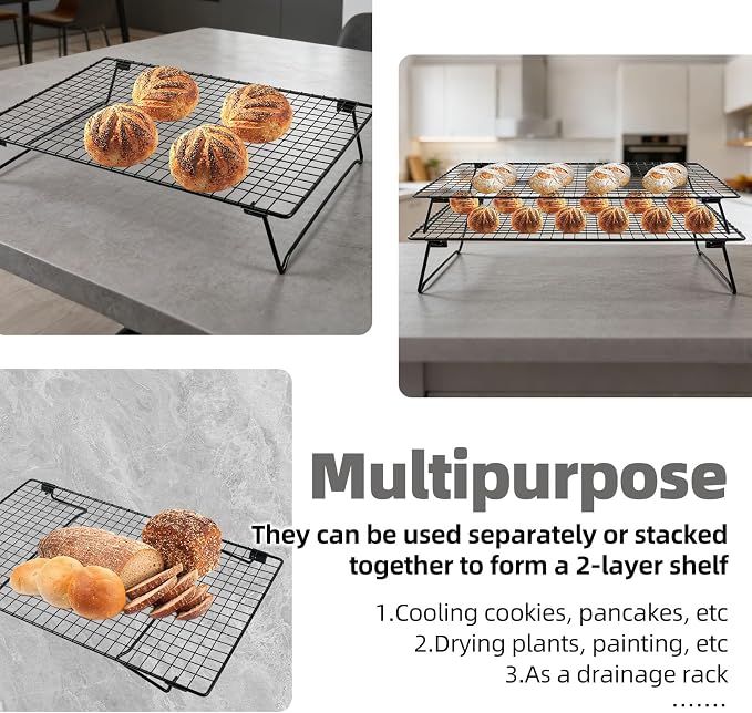 Sourdough Cooling Rack, Heavy Duty Cooling Rack for Sourdough, 17×11×3 Inch Elevated Design, Black，Gifts for Baking Must Haves,1 PCS