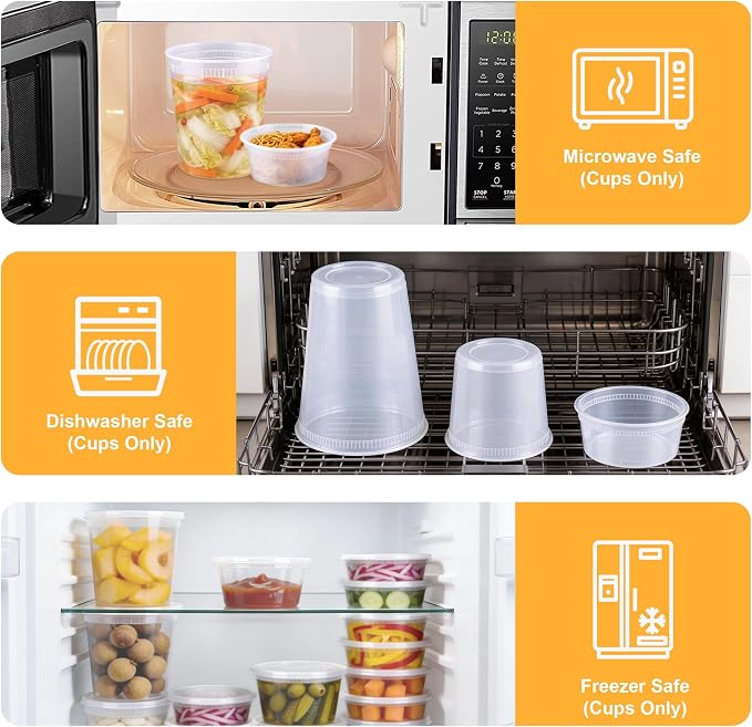 BYSNOW 60 Sets Deli Containers with Lids Plastic Food Storage Containers | 32/16/8 oz X 20 Set Each, Leak-Proof & BPA Free Airtight Stackable Takeout, Freezer/Microwave/Dishwasher Safe