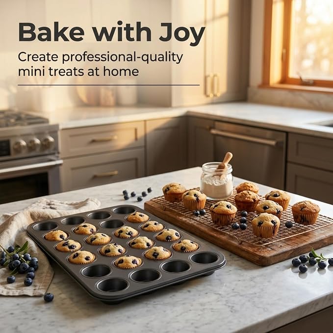 Artcochan 2 Pack Mini Muffin Pan with 400 Cupcake Liners for Baking, 24 Cup Nonstick Carbon Steel Cupcake Pan,Mini Muffin Tin for Baking Supplies