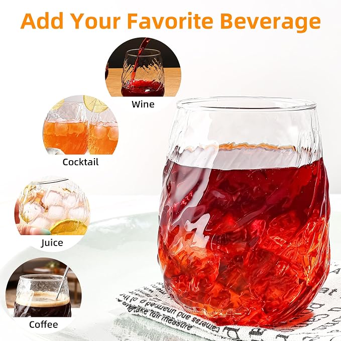 UMEIED 12-Pack Glass Tumbler Set, 16oz Twisted Design | Refractive Spiral Texture, Heavy Flat Base, Perfect for Bar, Restaurant, or Gift