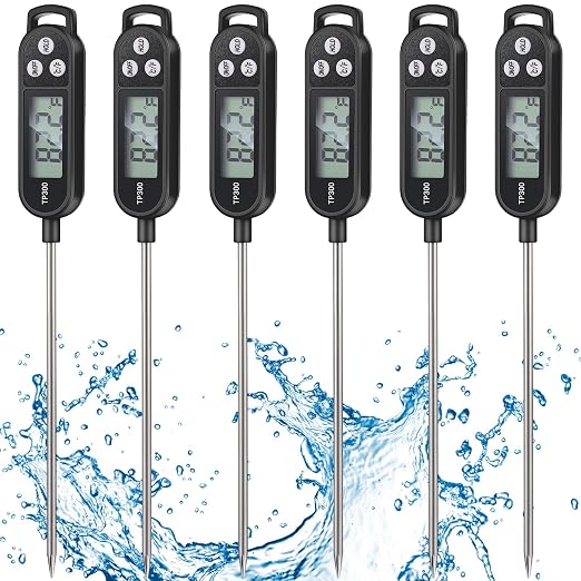 6 Pcs Instant Read Meat Thermometer with Long Probe 9.65 Inch Kitchen Cooking Food Candy Waterproof Digital Thermometer for BBQ Water Milk Yogurt Liquid Cooking(Black)