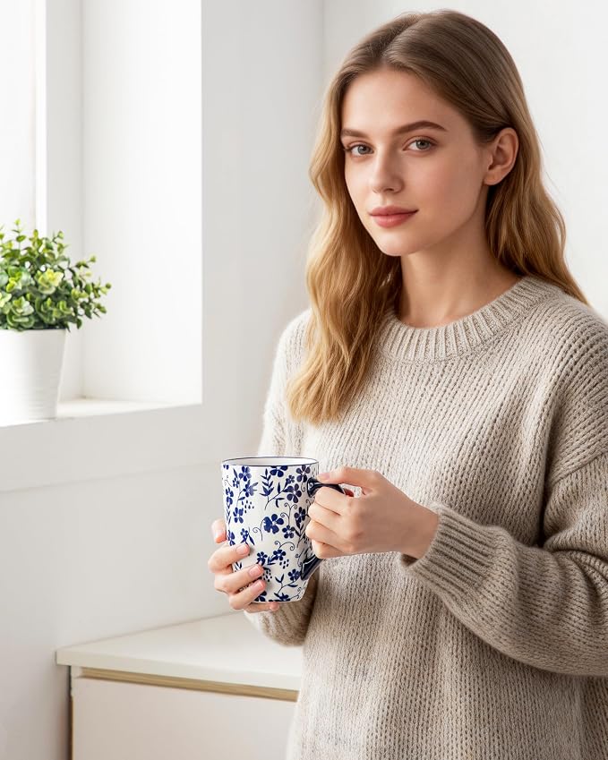 vancasso SELENE Porcelain Tea Mug, 18 oz Porcelain Tea Cup with Infuser and Lid Steeps Loose Leaf Tea, Microwave & Dishwasher Safe, Five-Leaf Clover