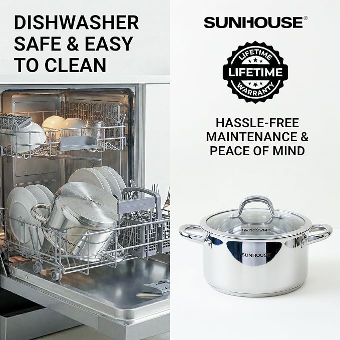SUNHOUSE Whole-Clad 12 Quart Stainless Steel Stock Pot with Lid | Premium Whole-Body Clad Sweet-Spot Pot for Large Hot Pot, Big-Batch Broth & Crawfish Boil - Induction Compatible, Oven Safe