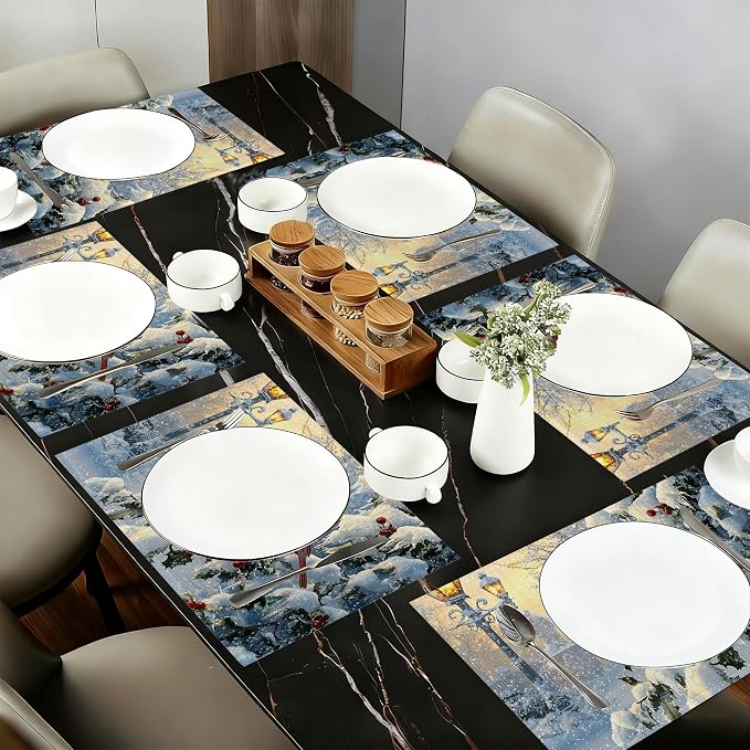 Table Placemats Set of 6,Winter Cardinal Birds Cloth Placemats,Christmas Holiday Heat-Resistant Table Mats for Kitchen Dining Room Decoration,Non-Slip Fabric Place Mats 11.8x17.7 Inch