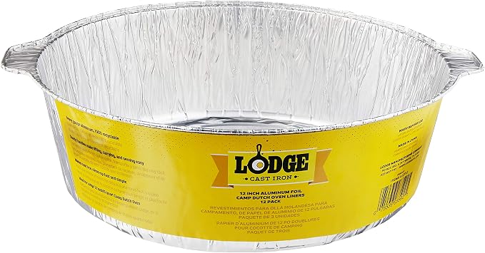 Lodge Silver 12 Inch Aluminum Foil Dutch Oven Liner - 100% Recyclable Dutch Oven Liner - Easy Camp Cooking Cleanup - 12 Pack
