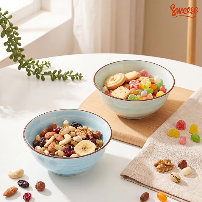Sweese 10 oz Ceramic Bowls Set of 6, Blue Cereal Bowls for Yogurt, Fruit, Dessert, Oatmeal and Snacks, Stackable Small Serving Bowls for Breakfast and Everyday Use