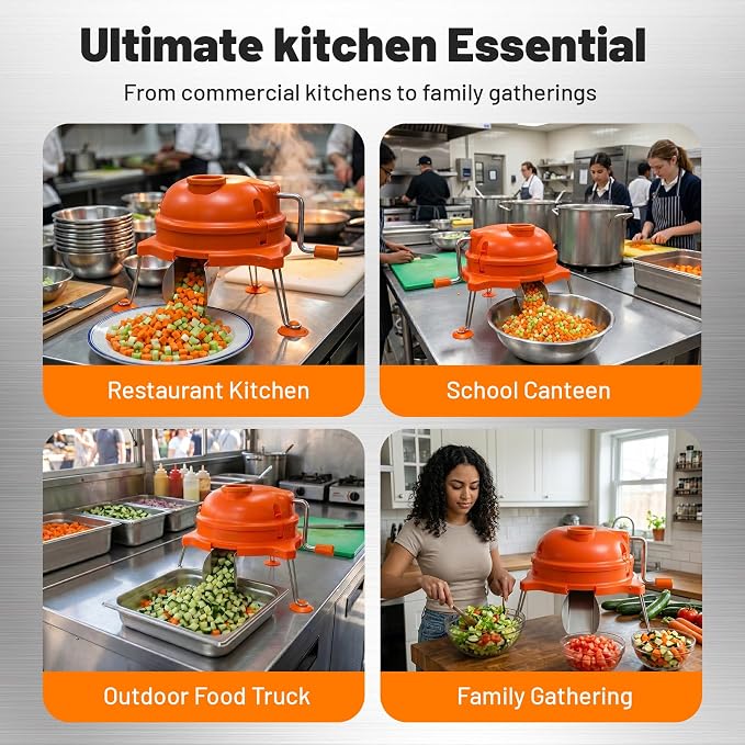 CL003 Commercial Vegetable Dicer with 2 Blades, 1/4"x1/4" Food Prep Cutter | Heavy-Duty Manual Tabletop Cuber for Onion, Tomato & Potato, Orange Chopper for Restaurant, Food Truck & Kitchen