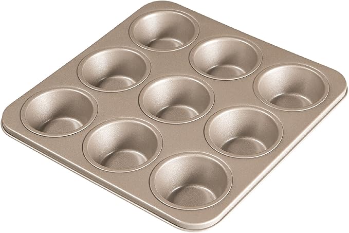 9-Cup Standard Muffin Pan, Nonstick Carbon Steel Cupcake Tin | Square 10.94-Inch Design for Medium Batches, Everyday Treats and Space-Saving Storage