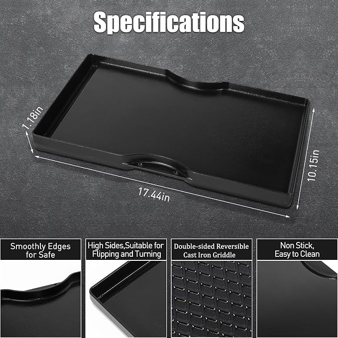 17.5 Inch Grill Griddle for Weber Spirit 200 Series | Dual Sided Sear Parts for Weber Spirit 200 & GS4 Spirit II E210, Porcelain-Enameled Cast lron Thick Nonstick BBQ Griddle Pan