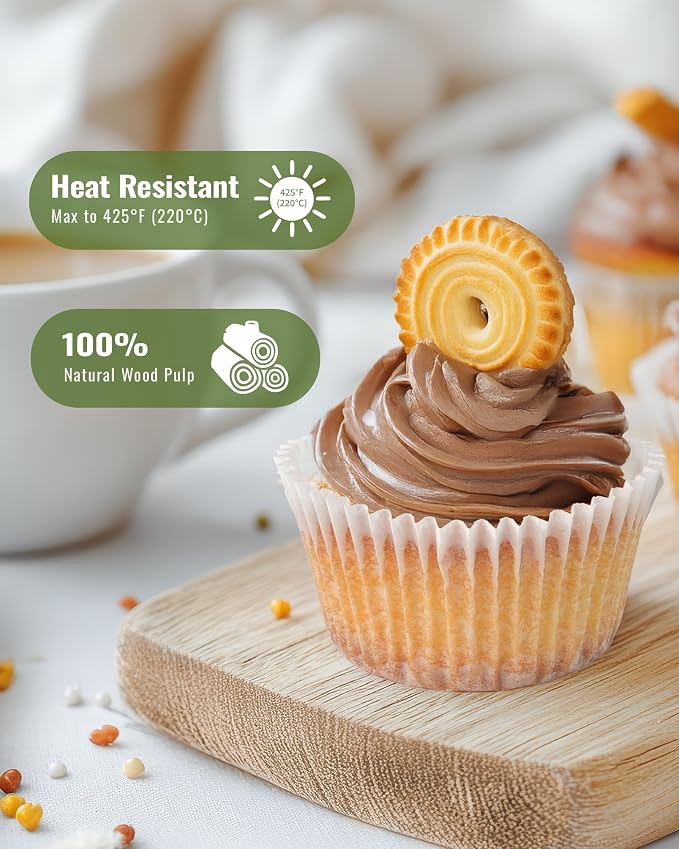 Bake Choice 200pcs Standard Cupcake Liners for Baking, White Muffin Liners | Upgraded Paper, Balance Non-Stick & Non-Slip, Greaseproof Parchment Paper, Cupcake Wrapper for Party, Wedding, Christmas