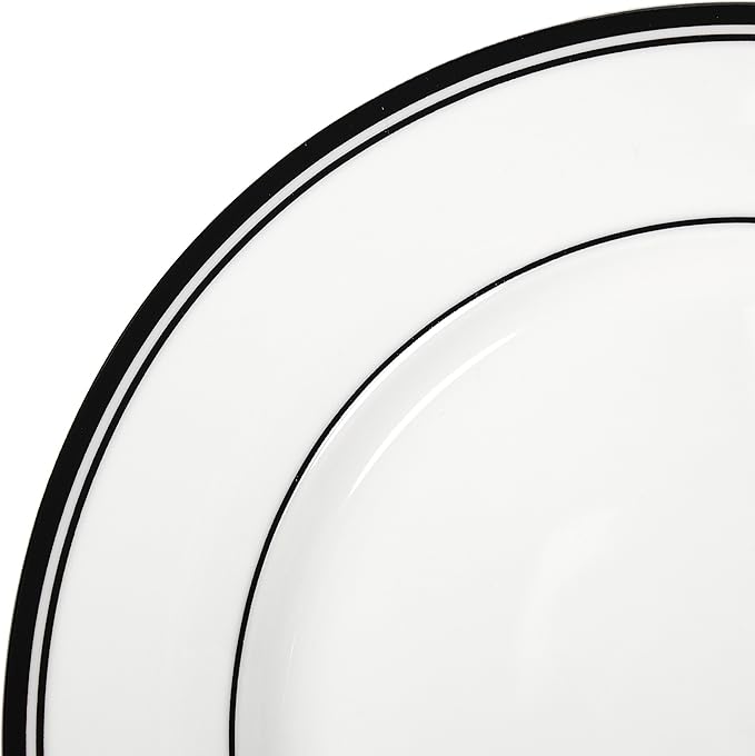 Amazon Basics 16-Piece Cafe Stripe Dinnerware Set, Microwave and Dishwasher Safe, Plates, Bowls, Mugs, Service for 4, Black
