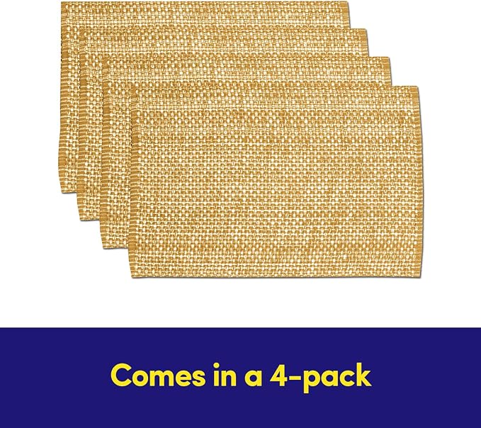 Sweet Home Collection 100% Cotton Placemats for Dining Room Rectangle Two Tone Woven Fabric 13" x 19" Soft Durable Table Mat Set, Set of 4, Gold