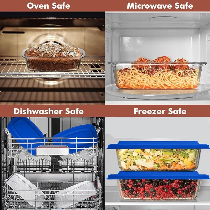 Razab LARGE 7.6 Cups/1800 ML/1.9 Qt Glass Loaf Pan with Lids (Set of 2) - Meatloaf Pan BPA free Airtight Lids Grip Handle Easy Carry, Microwave and Oven Safe - Loaf Pans For Baking Bread, Cakes