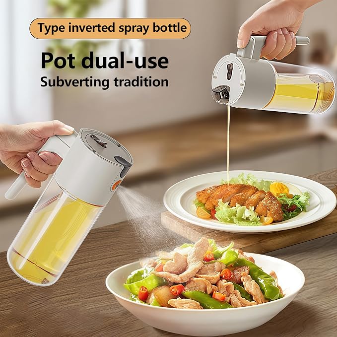20.3oz/600ml Leak-Proof Glass Olive Oil Sprayer for Cooking, Fine Mist | 2 in 1 Oil Dispenser and Sprayer, Switch Between Fine Mist & Precision Pour for Air Fryer, BBQ, Salad, Baking - Off & White
