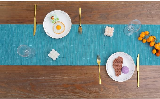SHACOS Woven Vinyl Placemats Set of 4 Non Slip Heat Resistant Place Mats Durable PVC Stain Resistant Wipe Clean Indoor Outdoor Table Mats (4, Teal Blue)
