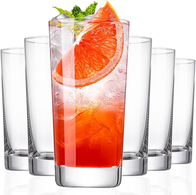 Water Glasses Set of 6, 13.5 oz Glass Cups with Heavy Base | Borosilicate Glass; Heat Resistant, Lead-Free and Dishwasher Safe for Water, Juice and Iced Coffee