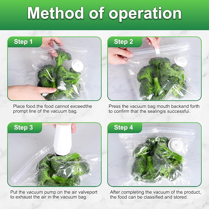 Higfra Sous Vide Bags 30 Pcs & 2 Seal Clips, Upgraded Valve Reusable BPA Free Vacuum Sealer Bags Vacuum Food Storage Bags for Cooking, Food Storage, Microwave Heating