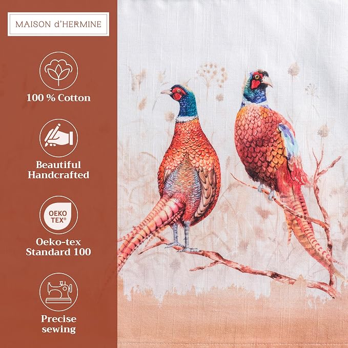 Maison d' Hermine Placemats Set of 4 Reusable 100% Cotton (13"x19") | Cloth Place Mats Washable Table Mats for Kitchen Dining Party Wedding Hotel Home Thanksgiving Christmas - Faisan D'Automne
