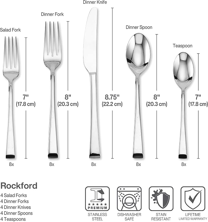 Mikasa Rockford 20-Piece Flatware Set, Service for 4, Forged 18/0 Stainless Steel Silverware with Modern Square-Cut Design, Dishwasher Safe Cutlery Set
