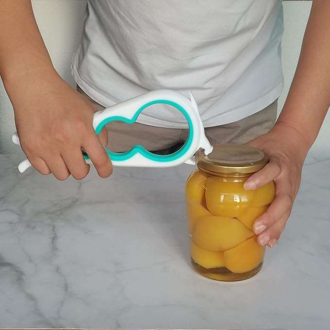 Otstar Jar Opener Bottle Opener and Can Opener for Weak hands, Seniors with Arthritis and Anyone with Low Strength, Mutil Jar Opener Get Lids Off Easily (White and Cyan) | Adjustable Lid Opener Effortlessly Opens Jars, Bottles & Pop-Top Cans, Great for...