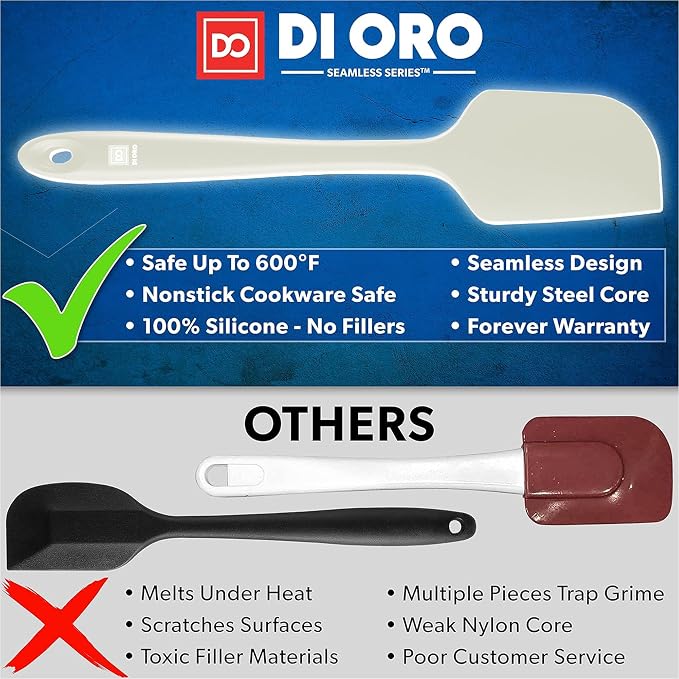 DI ORO Silicone Spatula Set - 600F Heat Resistant, 3-Pc Pastel | Rubber scraper won't scratch nonstick pans; For baking, cooking, mixing, and frosting; BPA-free and dishwasher safe