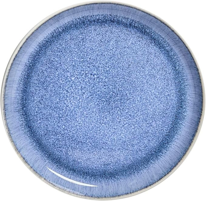 Sango 12-Piece Stoneware Dinnerware Set for 4, Light Blue Reactive Glaze on White Plates and Bowls Sets, Kitchen Ceramic Dish Set, Modern Dishes for Everyday Dining, Microwave & Dishwasher Safe, Cove