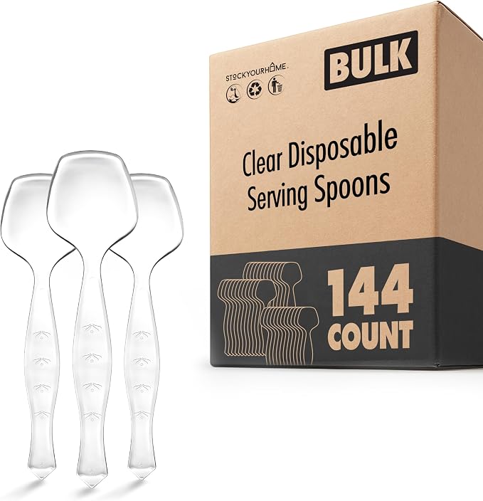144 Count Disposable Serving Spoons Clear Utensils for Catering Weddings Holiday Parties Buffet and More