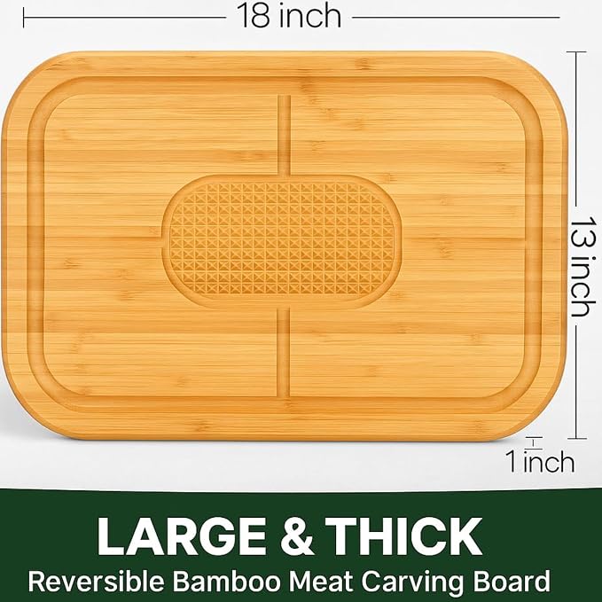 Personalized Cutting Board - Custom Engraved Bamboo Meat Carving Board with Spikes + Juice Groove, BBQ Grill Cutting Board Gift for Dad, Grandpa, Men, Fathers Day, Birthday, Grilling Accessories