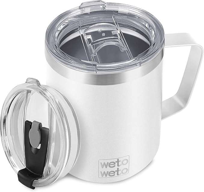 WETOWETO 14 oz Coffee Mug, Vacuum Insulated Camping Mug with Lid, Double Wall Stainless Steel Travel Tumbler Cup, Coffee Mugs Outdoor, Powder Coated White