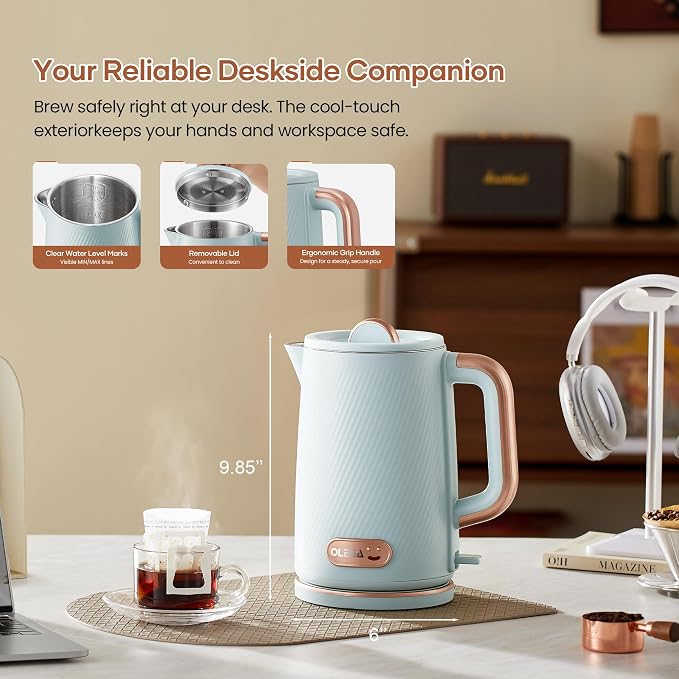 OLEGA Electric Kettle: 1200W Fast Boil Tea Kettles with Tea Infuser 1.5L | Stainless Steel Kettle; Electric Water Kettle with Strainer; Plastic Free Teapot; Auto Shut-Off Water Boiler