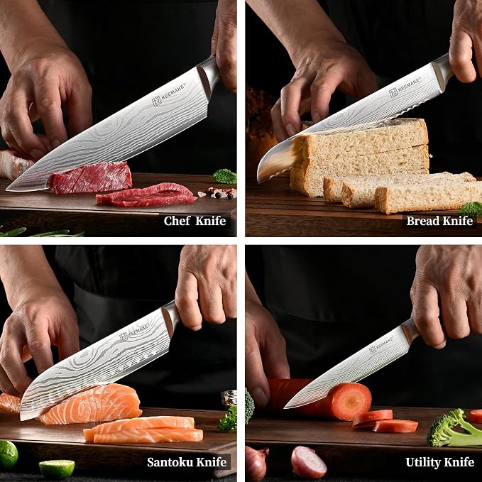 5 Pieces Kitchen Knife Set, Professional Ultra Sharp Chef Knife Set | Japanese High Carbon Stainless Steel with Pakkawood Handle, Kitchen Gadgets, Unique Gifts for Women Men
