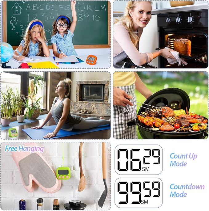 Weewooday 24 Pcs Small Digital Kitchen Timer Magnetic Back and Switch Minute Second Count up Countdown Big LCD Display Loud Alarm for Teacher Cooking Baking (Colorful)
