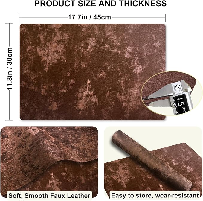 Faux Leather Placemats Set of 4, 11.8"x17.7", Coffee Brown | Reversible Table Mats, Waterproof, Stain & Heat Resistant, Easy Clean for Dining, Gatherings, Outdoor