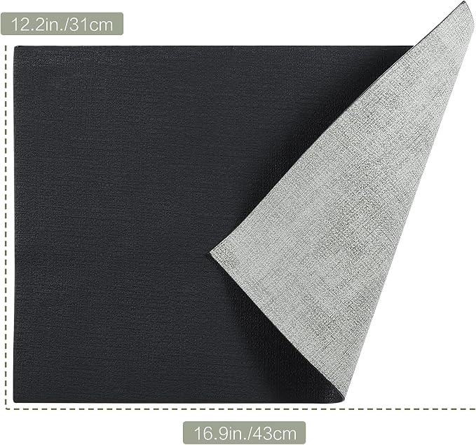 Leather Placemats Table Mats Set of 6, Black & Gray | Reversible Non-Slip Table Placemats, Heat-Resistant and Waterproof for Dining Kitchen and Holiday Parties