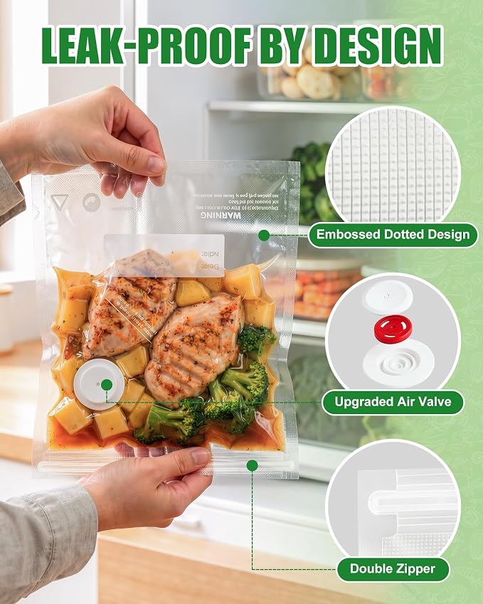 RIWUSI 30PCS Reusable Vacuum Sealer Bags for Food with Air Valve & 10 Seal Clips – Small (8.2 x 8.7 in), BPA Free Food Storage Bags,Lock in Food Freshness for Freezer, Microwave, Sous Vide Cooking