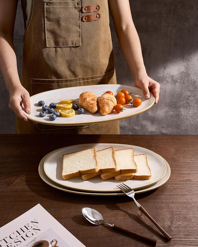 famiware Serving Platters Set of 3 Sizes - Oval, Cappuccino White | 15.59"/14.3"/12.9" Fine Stoneware Serving Trays for Party, Entertaining for Food, Turkey, Cheese, Microwave Dishwasher Safe