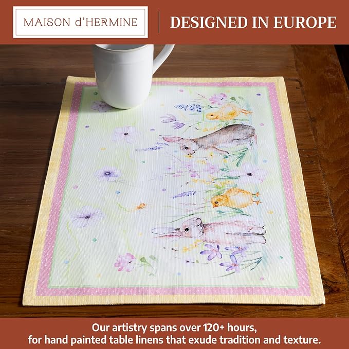 Maison d' Hermine Placemats Set of 4 Reusable 100% Cotton (13"x19") | Cloth Place Mats Washable Table Mats for Kitchen Dining Party Wedding Hotel Home Restaurant Spring Summer - Easter Zest