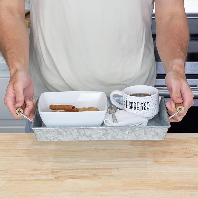 AuldHome Design Galvanized Farmhouse Trays (Set of 2, Small & Medium); Farmhouse Decor Rectangular Trays w/Handles