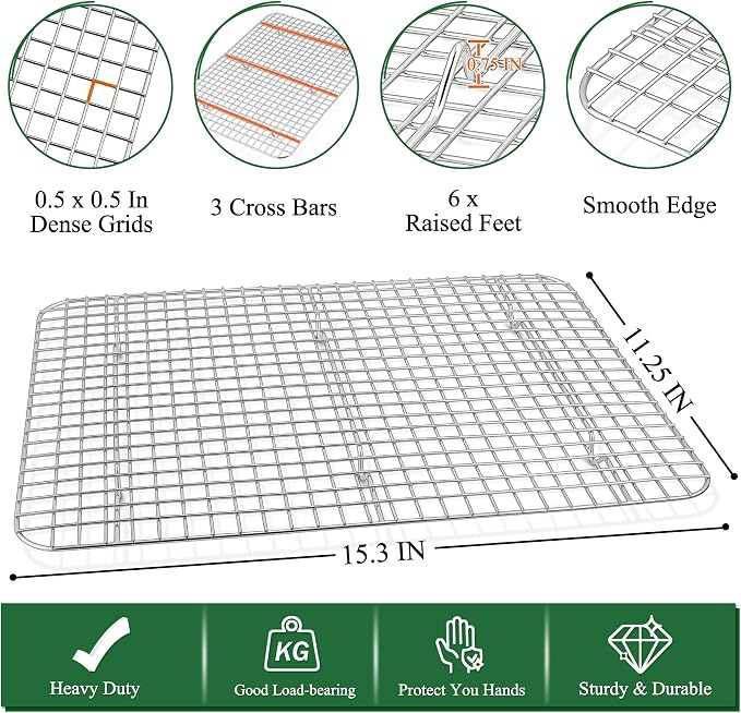 P&P CHEF 16 Inch Baking Sheet Pan and Cooking Rack - 4 Pieces | 2x Cookie Sheet + 2x Grid Rack, Stainless Steel Oven Tray with Wire Rack for Oven Baking, Healthy & Sturdy & Easy to Clean