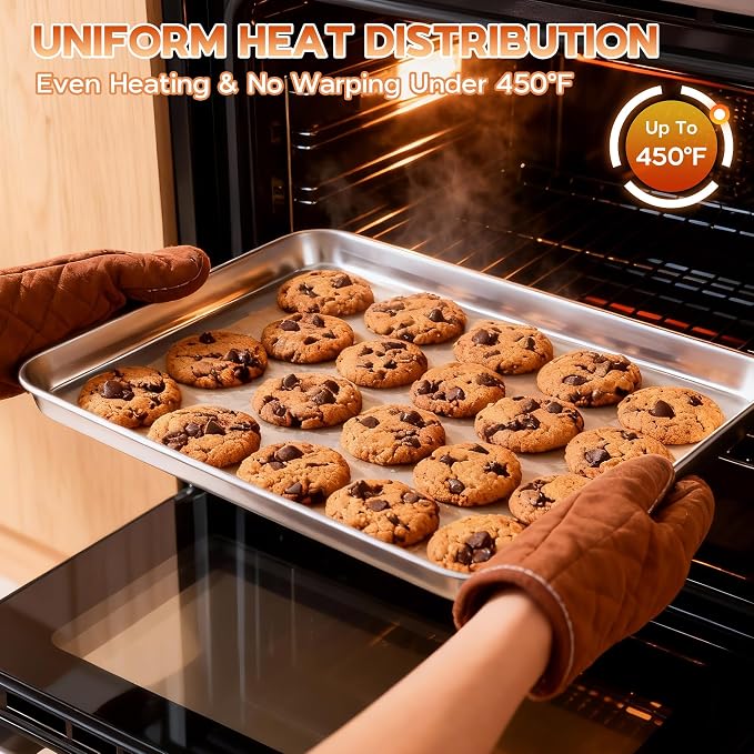 Onader Large Baking Sheet Set of 6, 18 x 13 Inch Stainless Steel Half Sheet Baking Pans for Oven, Commercial Metal Cookie Pan Tray for Roasting Cooking, Mirror Finish & Dishwasher Safe