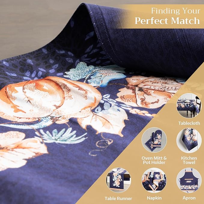 Maison d' Hermine Placemats Set of 4 Reusable 100% Cotton (13"x19") | Cloth Place Mats Washable Table Mats for Kitchen Dining Party Wedding Hotel Home Thanksgiving Christmas - Pumpkin Blues