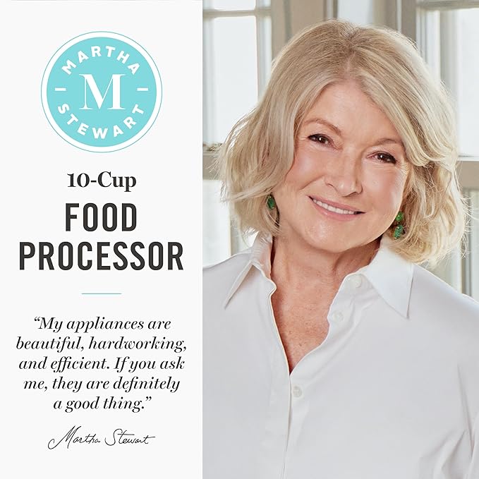 Martha Stewart 10 Cup Food Processor & Electric Chopper, One Touch Pulse | BPA-Free Bowl, 3 Multipurpose Blades, Easy Food Prep, Chop, Slice, Shred, Puree, Emulsify, Speed Dial, Wide Feed Chute, Navy