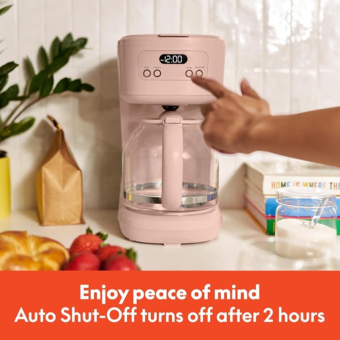 BREW 12-Cup Programmable Coffee Maker with No-Drip Glass Carafe, Blossom