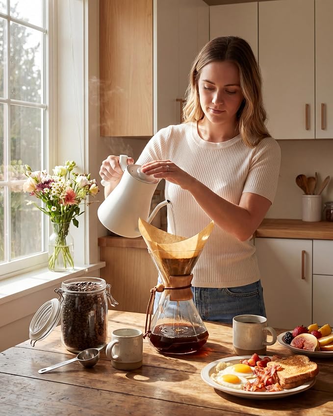 AGOGO Pour Over Coffee Maker Set, 34oz Diamond Style, 50 Paper Filters | Barista kit for home kitchen, Cafe, Camping & Office; 20oz-40oz Classic, Slim, Diamond styles; Includes brush & towel.