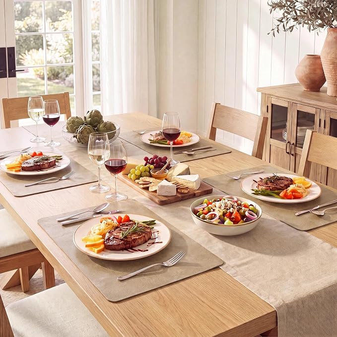 MOSAYT Vinyl Placemats Set of 4-12 X 17 Inch - Faux Leather 100% Waterproof Oil-Proof Wipeable PU Place Mats, Heat Resistant Reversible Table Mats for Kitchen, Dining, Outdoor, Apricot